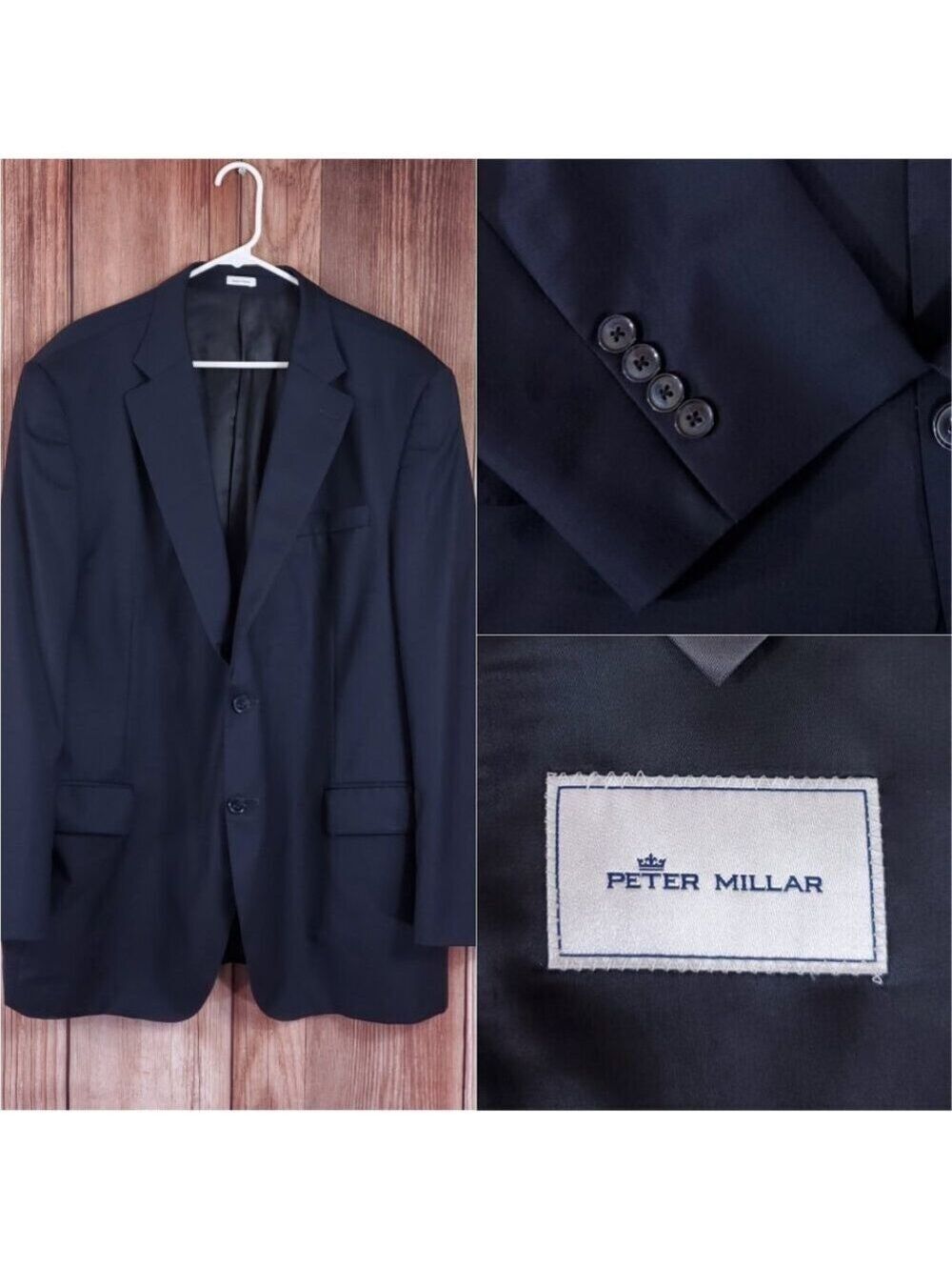 Peter Millar Mens Size 48T Wool Sport Coat Blazer Jacket Union Canada Made Navy